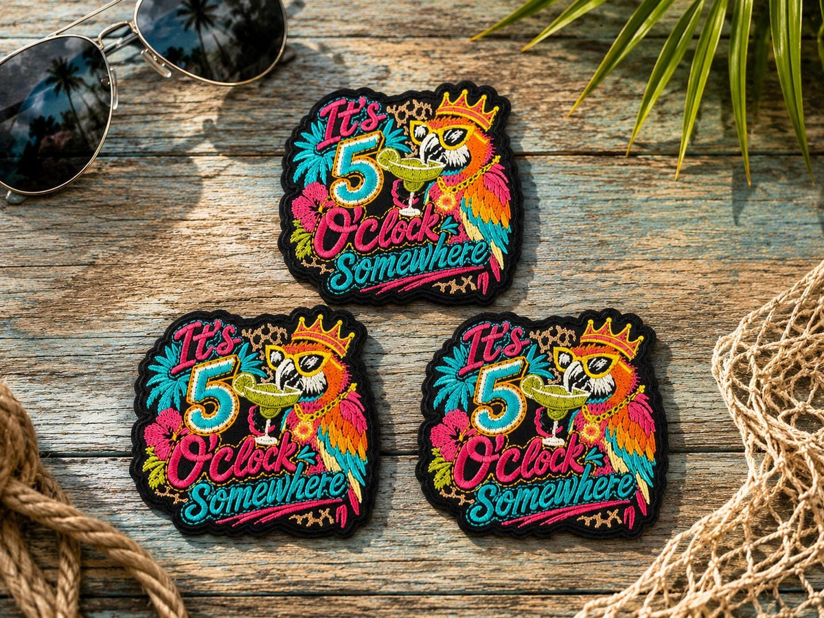 It's 5 O'Clock Somewhere Parrot Embroidered Patch