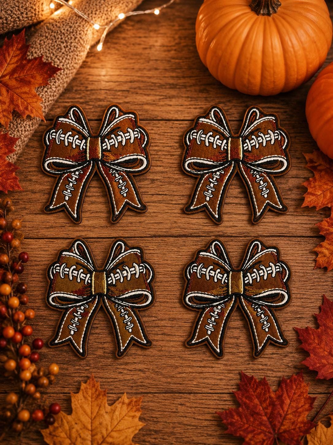 Football Bow Embroidered Iron-On Patch