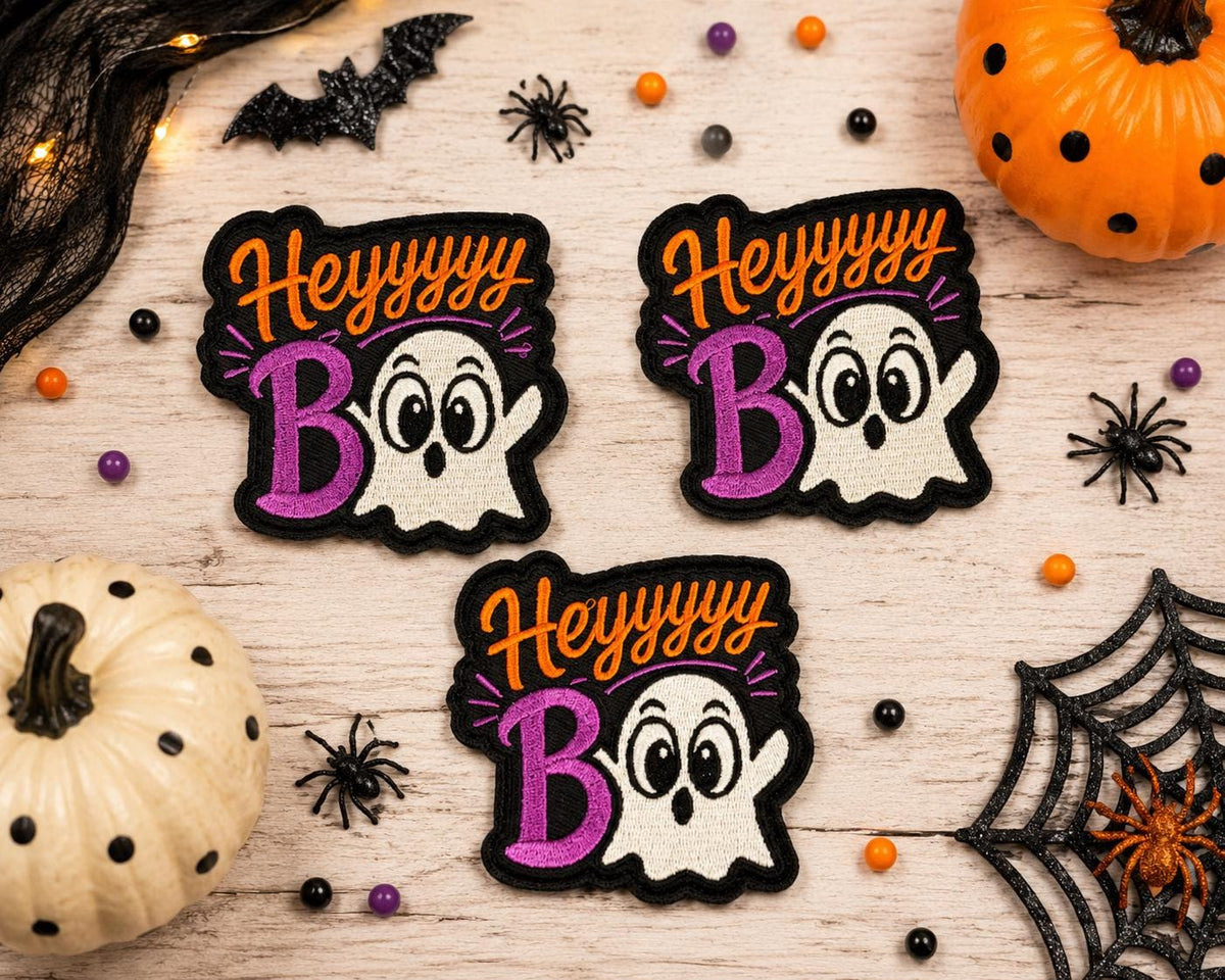 Hey Boo Ghost Embroidered Iron-On Patch