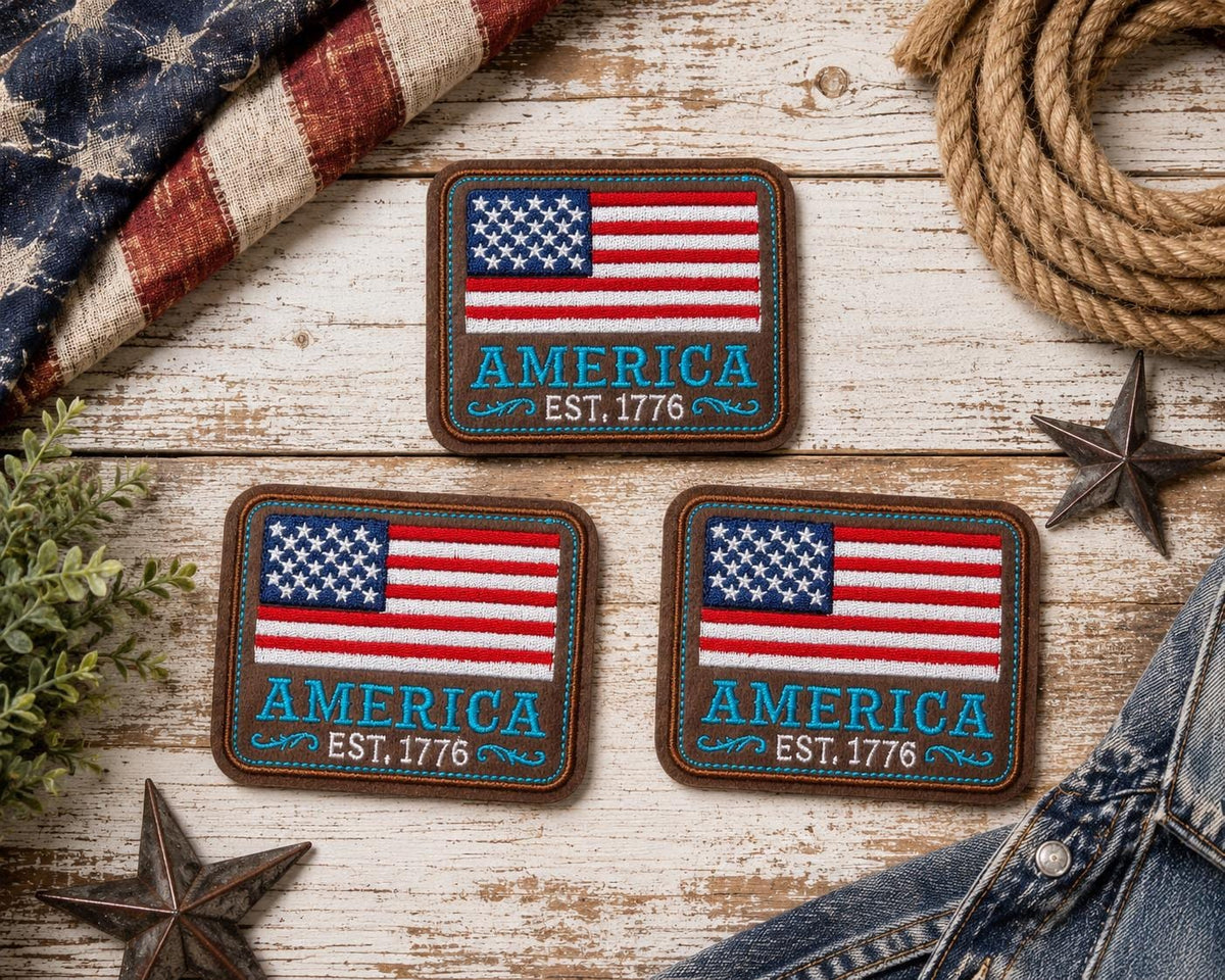 America EST 1776 American Flag Embroidered Leather Patch