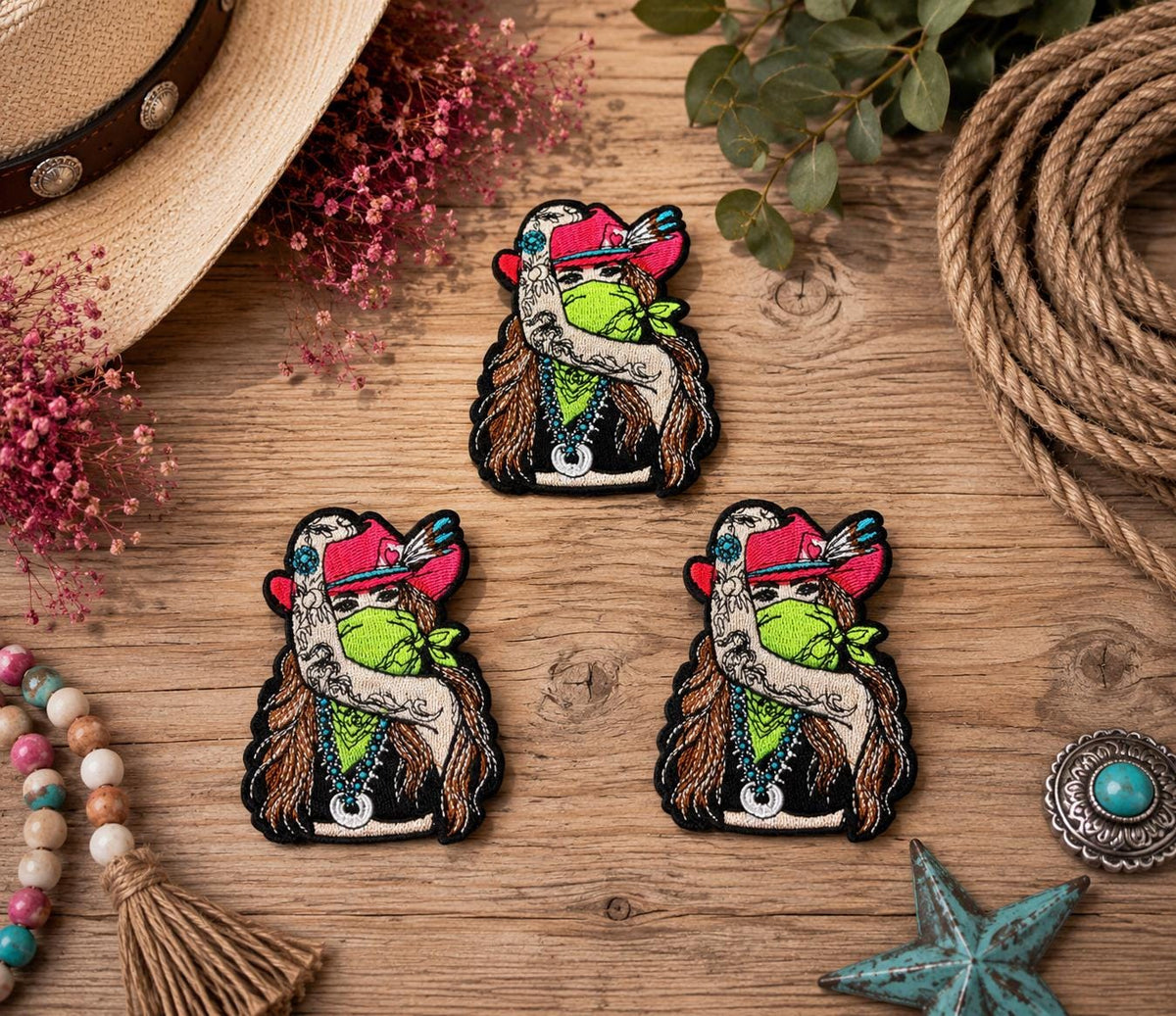 Western Outlaw Cowgirl Embroidered Patch