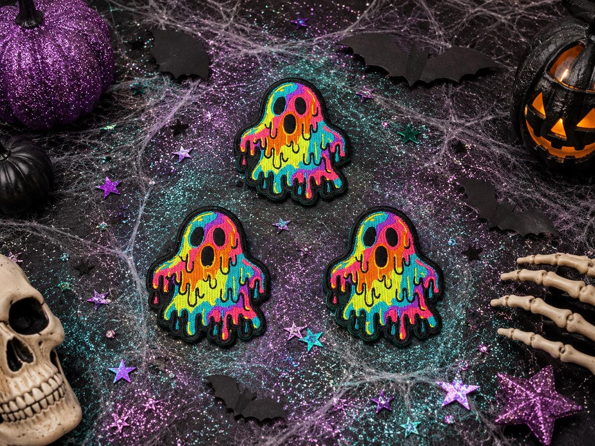 Neon Melting Ghost Halloween Patch