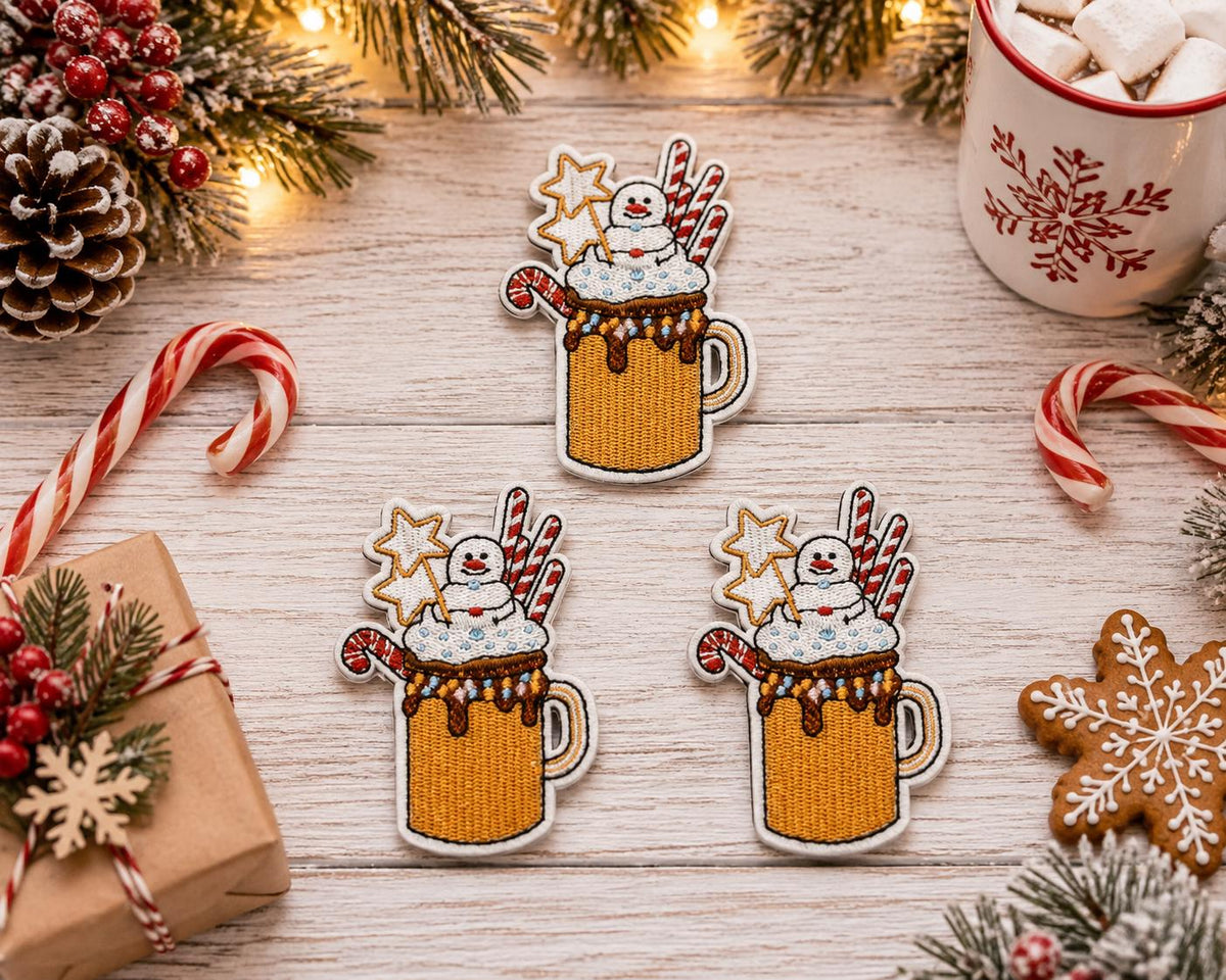 Christmas Hot Cocoa Snowman Embroidered Patch