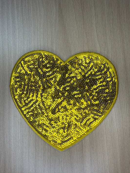 5” Sequins Heart Iron on Patch Mustard Yellow