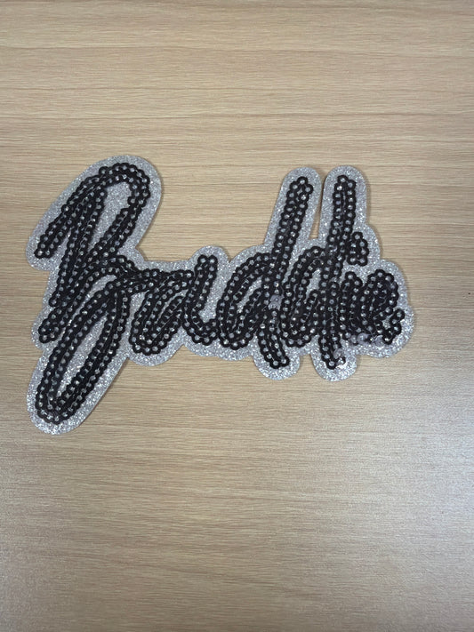 Black Silver Glitter Baddie Iron On Patch – Cute Girly Outfit Patch