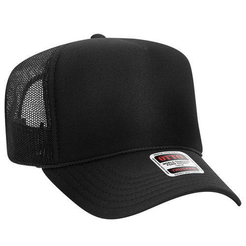 OTTO CAP 5 Panel High Crown Mesh Back Trucker Hat YOUTH Black