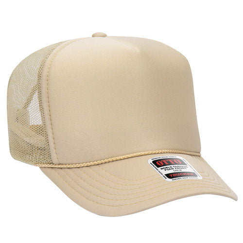 OTTO CAP 5 Panel High Crown Mesh Back Trucker Hat Adult White Tan