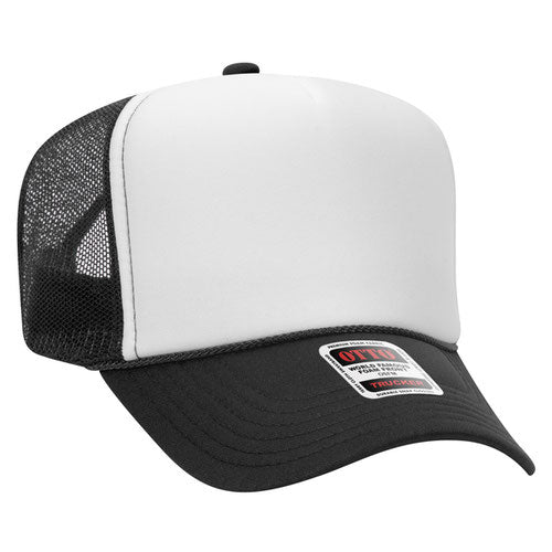 OTTO CAP 5 Panel High Crown Mesh Back Trucker Hat Adult White Black/White