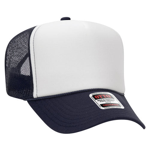 OTTO CAP 5 Panel High Crown Mesh Back Trucker Hat YOUTH White Navy/White