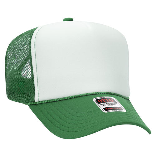 OTTO CAP 5 Panel High Crown Mesh Back Trucker Hat Adult White Green/White