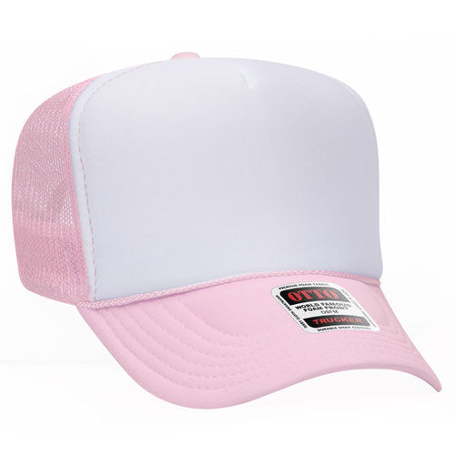 OTTO CAP 5 Panel High Crown Mesh Back Trucker Hat Adult Light Pink
