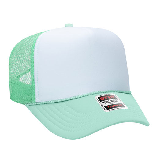 OTTO CAP 5 Panel High Crown Mesh Back Trucker Hat Adult Mint/White