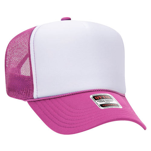 OTTO CAP 5 Panel High Crown Mesh Back Trucker Hat YOUTH Dark Pink
