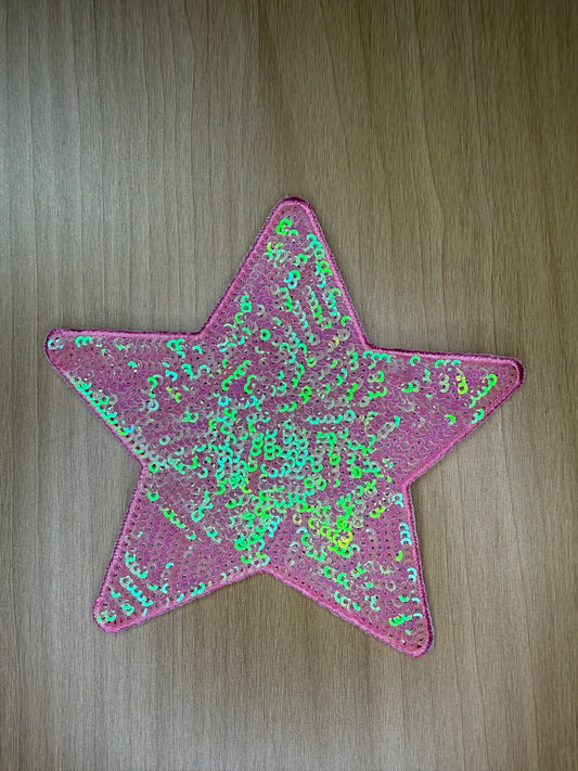 5” Sequins Star Iron on Patch Light Pink