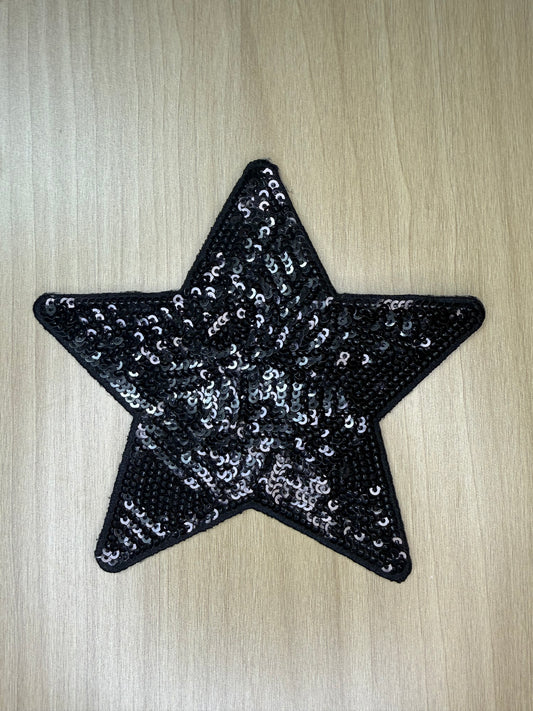 5” Sequins Star Iron on Patch Black