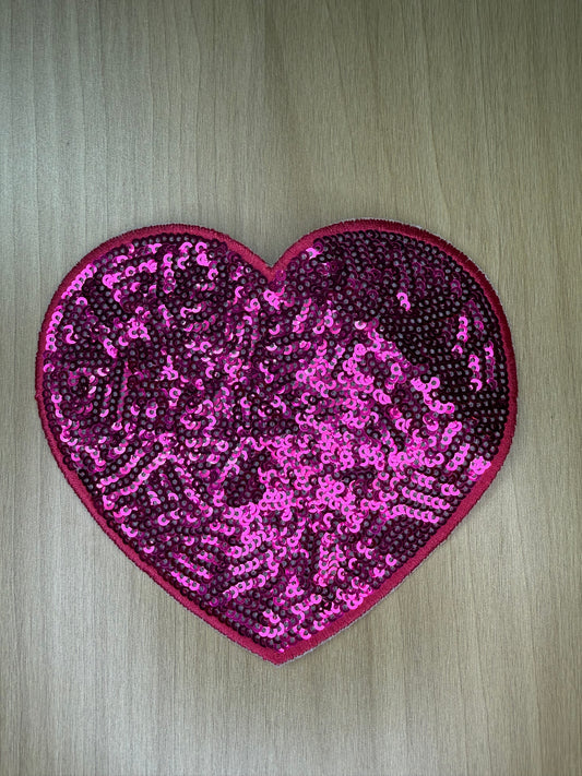 5” Sequins Heart Iron on Patch Hot Pink