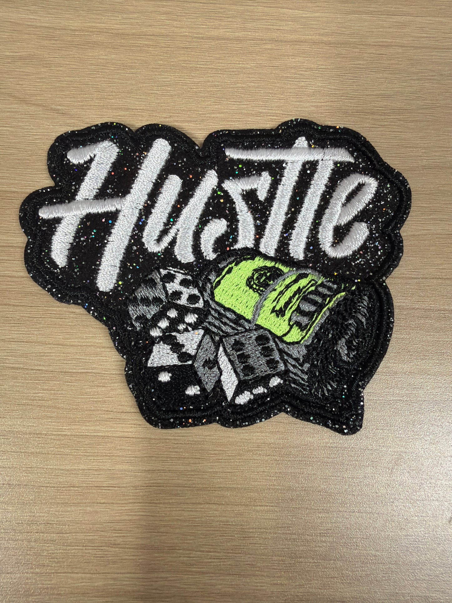 Hustle Glitter Iron On Patch – Motivational Aesthetic Patch