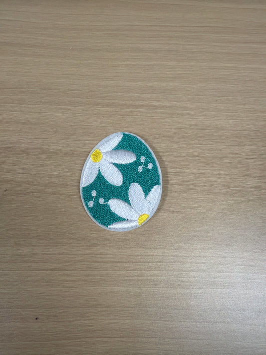 Blue Floral Pattern Easter Egg Iron On Patch (2")