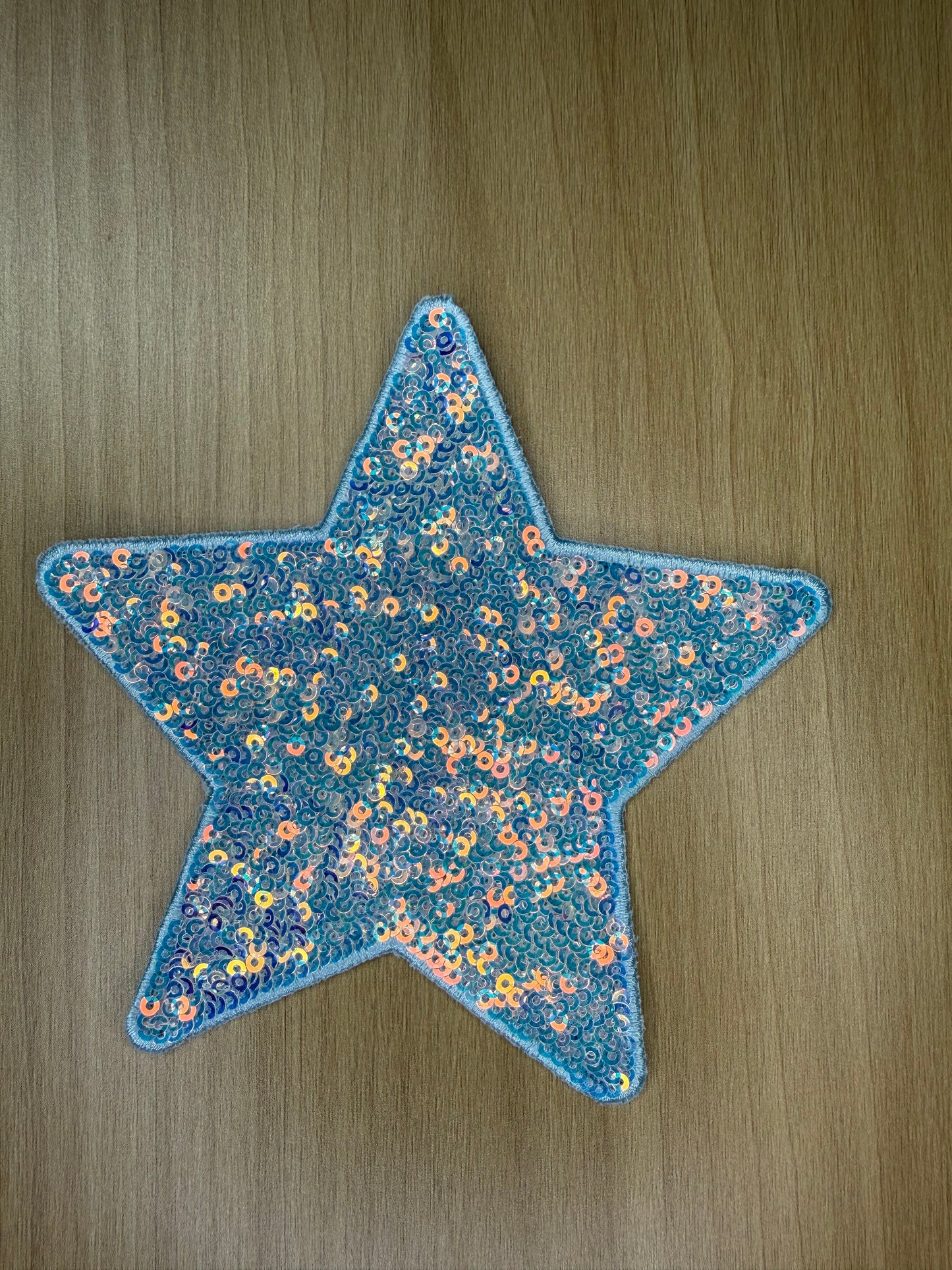 5” Sequins Star Iron on Patch Light Blue