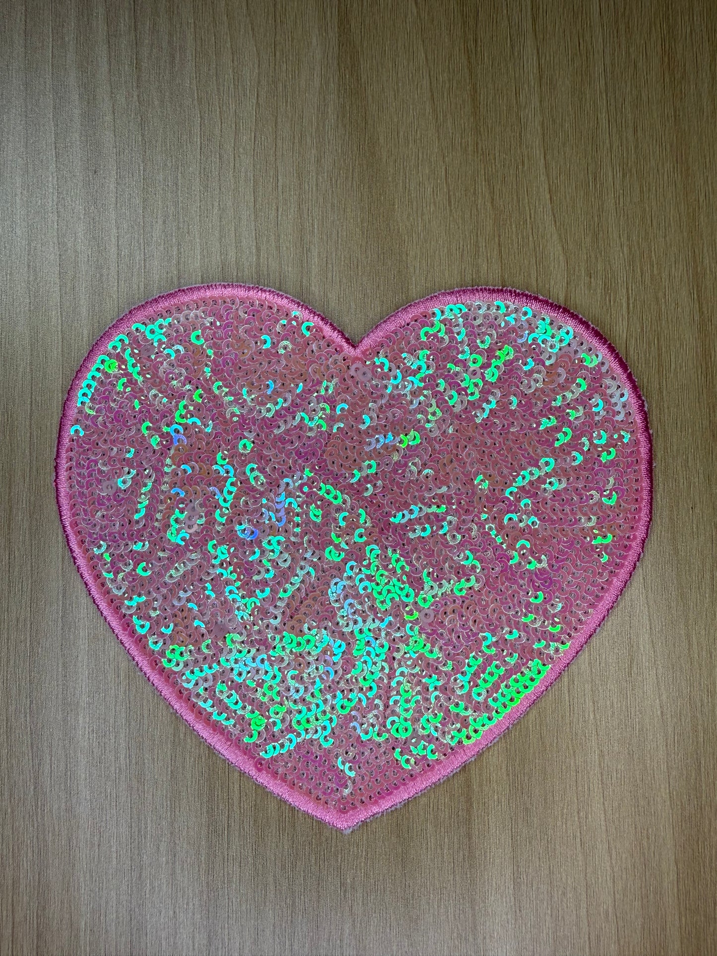 5” Sequins Heart Iron on Patch Light Pink