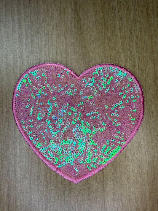 5” Sequins Heart Iron on Patch Light Pink