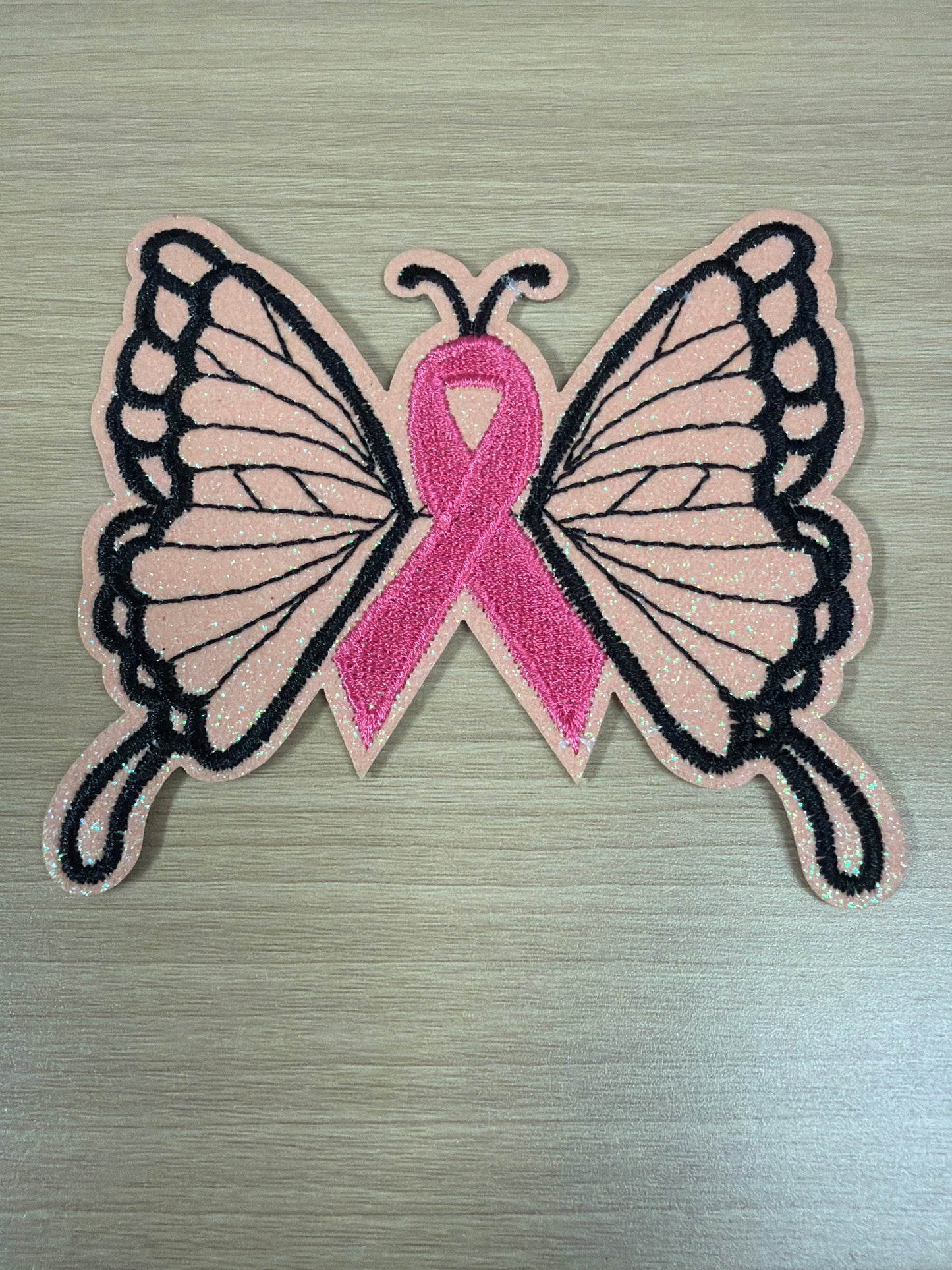 Breast Cancer Awareness Butterfly Iron On Patch – Support Ribbon Patch