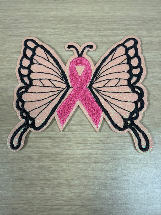 Breast Cancer Awareness Butterfly Iron On Patch – Support Ribbon Patch
