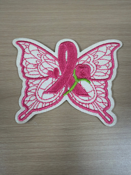 Pink Butterfly Breast Cancer Iron On Patch – Awareness Patch