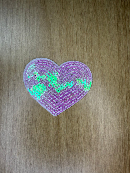 3” Sequins Heart Iron on Patch White