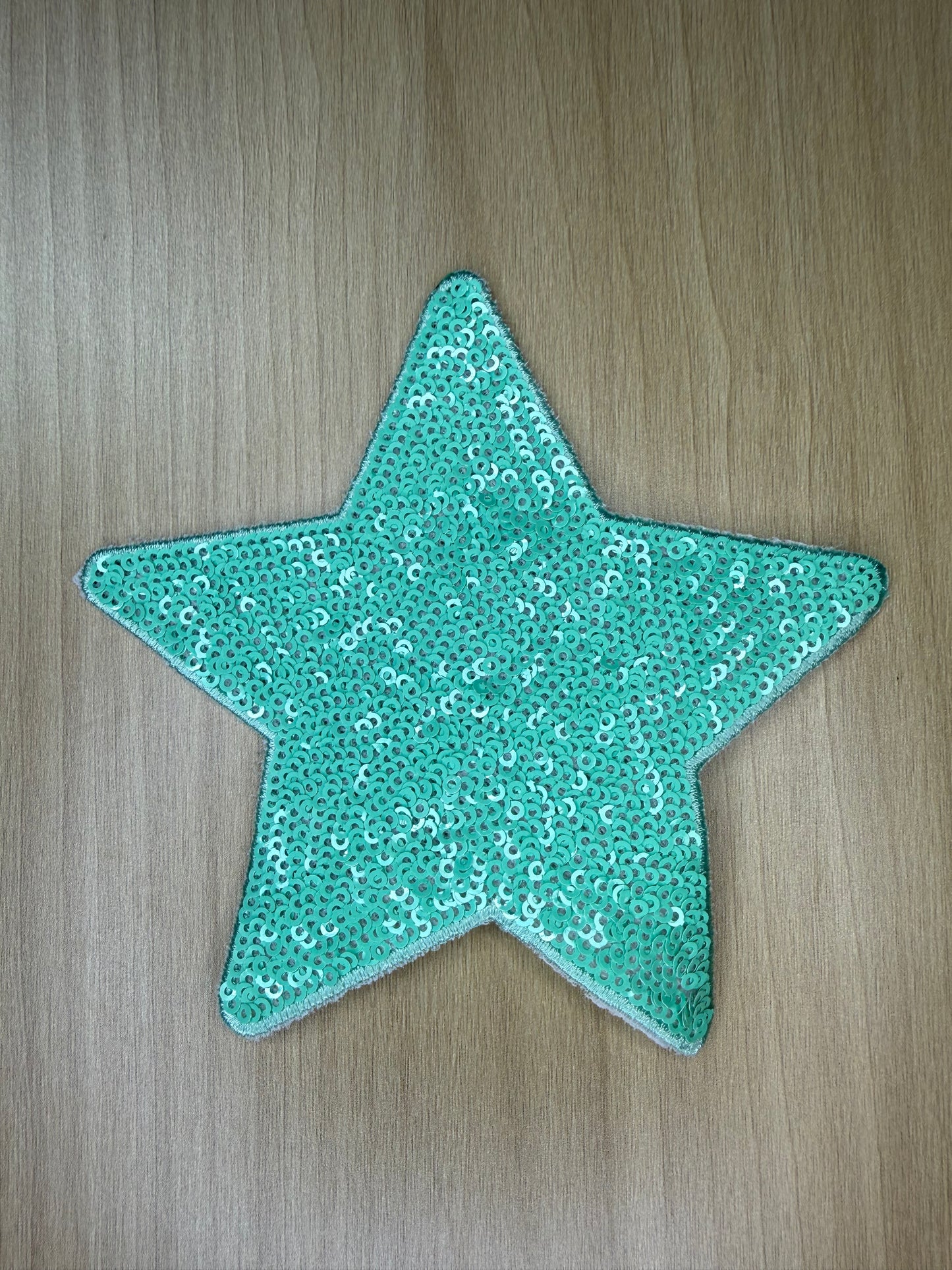 5” Sequins Star Iron on Patch Mint Green