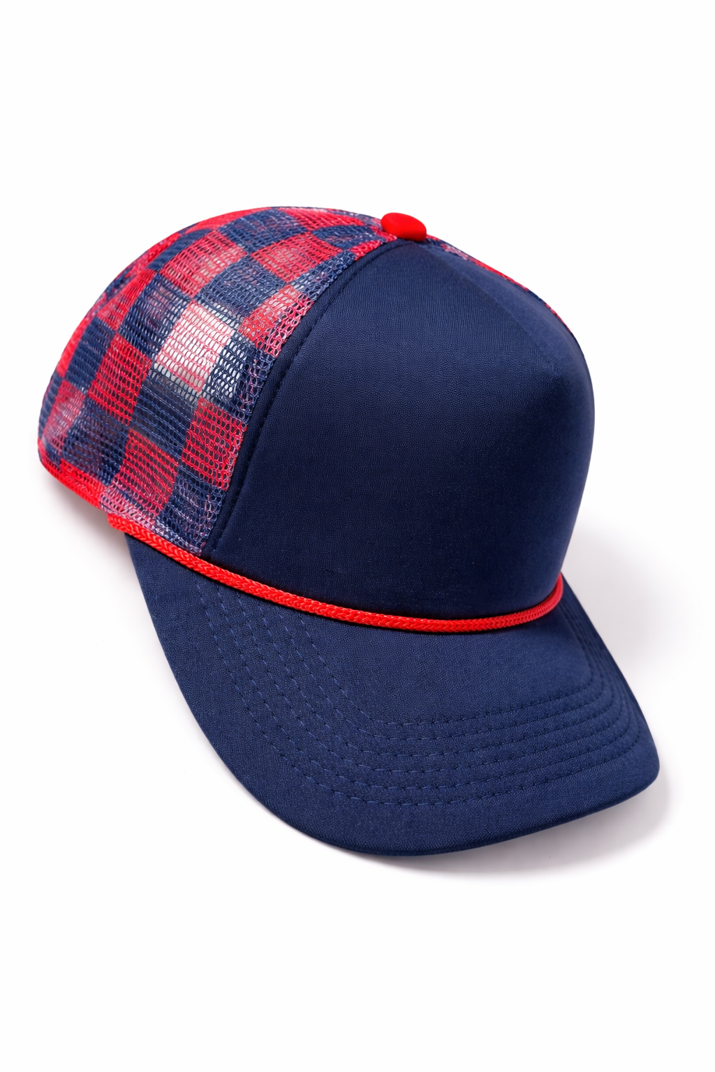 Red Rope Checkered Trucker Hat | Custom Patch Hat Base