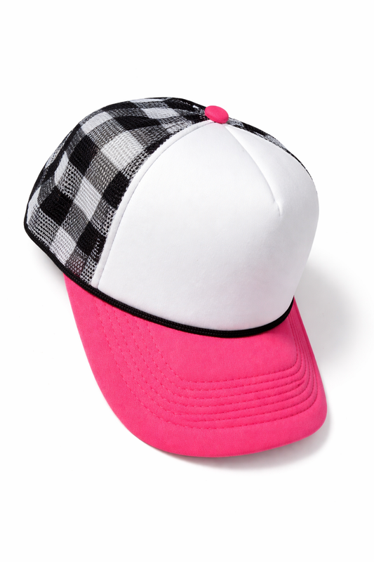 Hot Pink & Checkered Trucker Hat | Custom Patch Hat Base