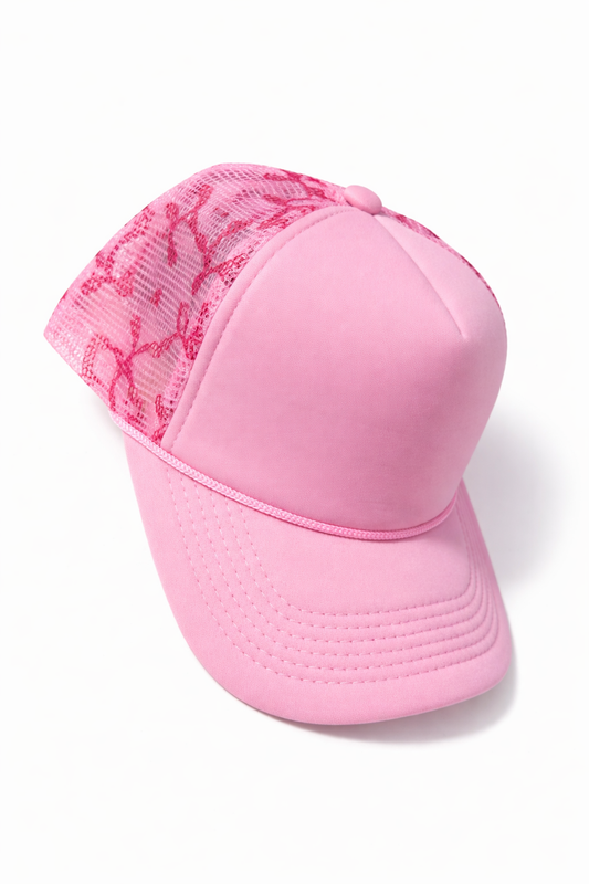 Pink Heart Print Trucker Hat | Custom Patch Hat Base