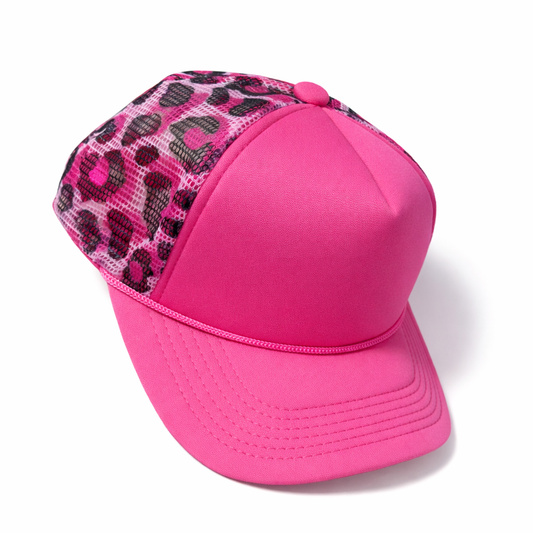 Hot Pink Leopard Print Trucker Hat | Custom Patch Hat Base