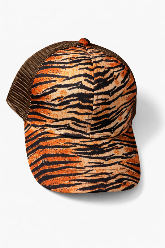 Orange Tiger Stripe Ponytail Trucker Hat