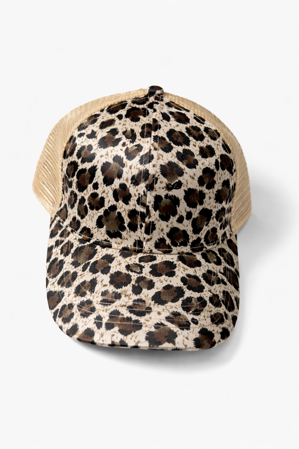 Neutral Leopard Ponytail Trucker Hat