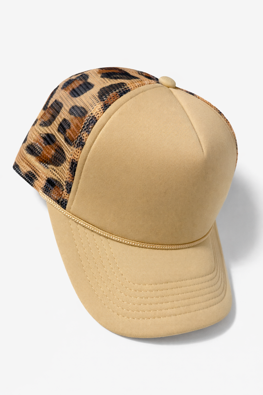 Beige & Leopard Mesh Two-Tone Trucker Hat