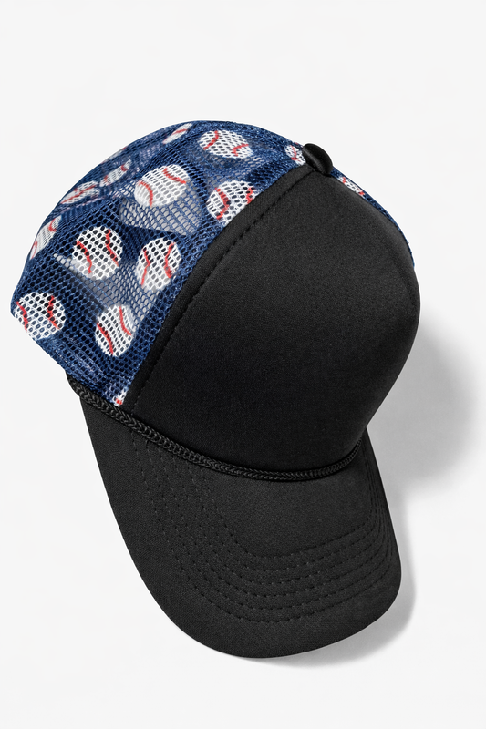 Black & Baseball Mesh Two-Tone Trucker Hat