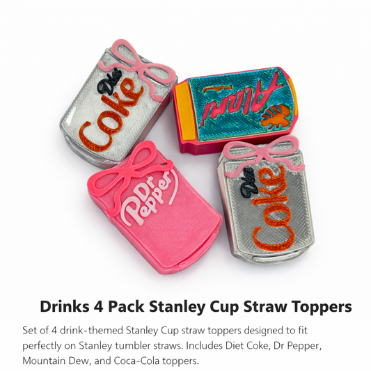 Drink Can Stanley Straw Toppers – 4 Pack | Soda Inspired Cup Straw Covers