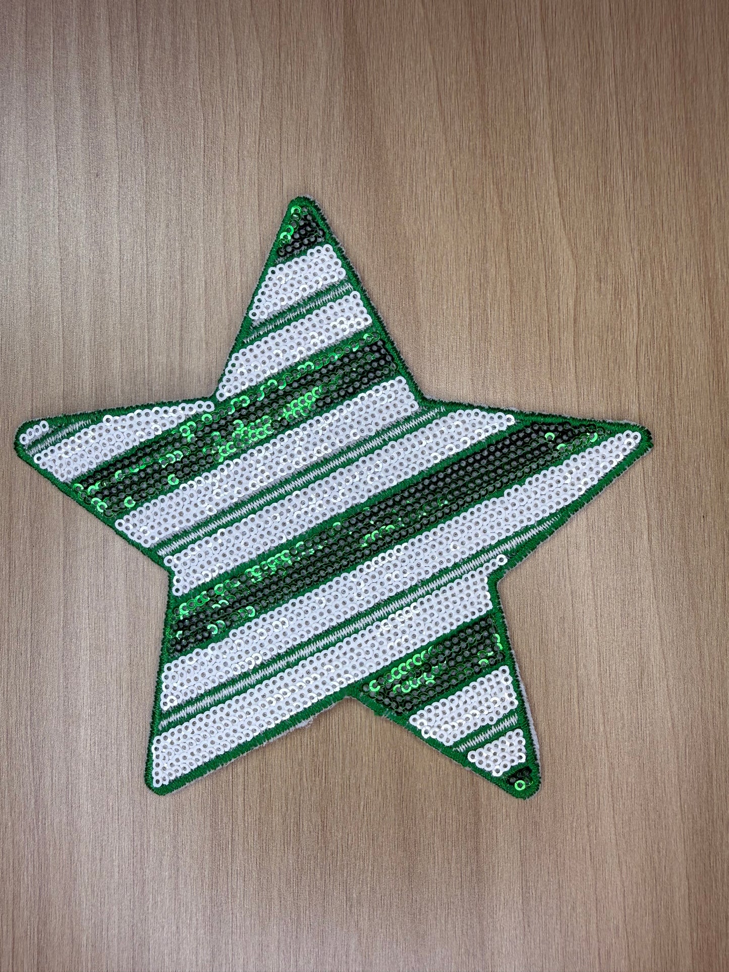 5” Sequins Star Iron on Patch Green/White Stripes