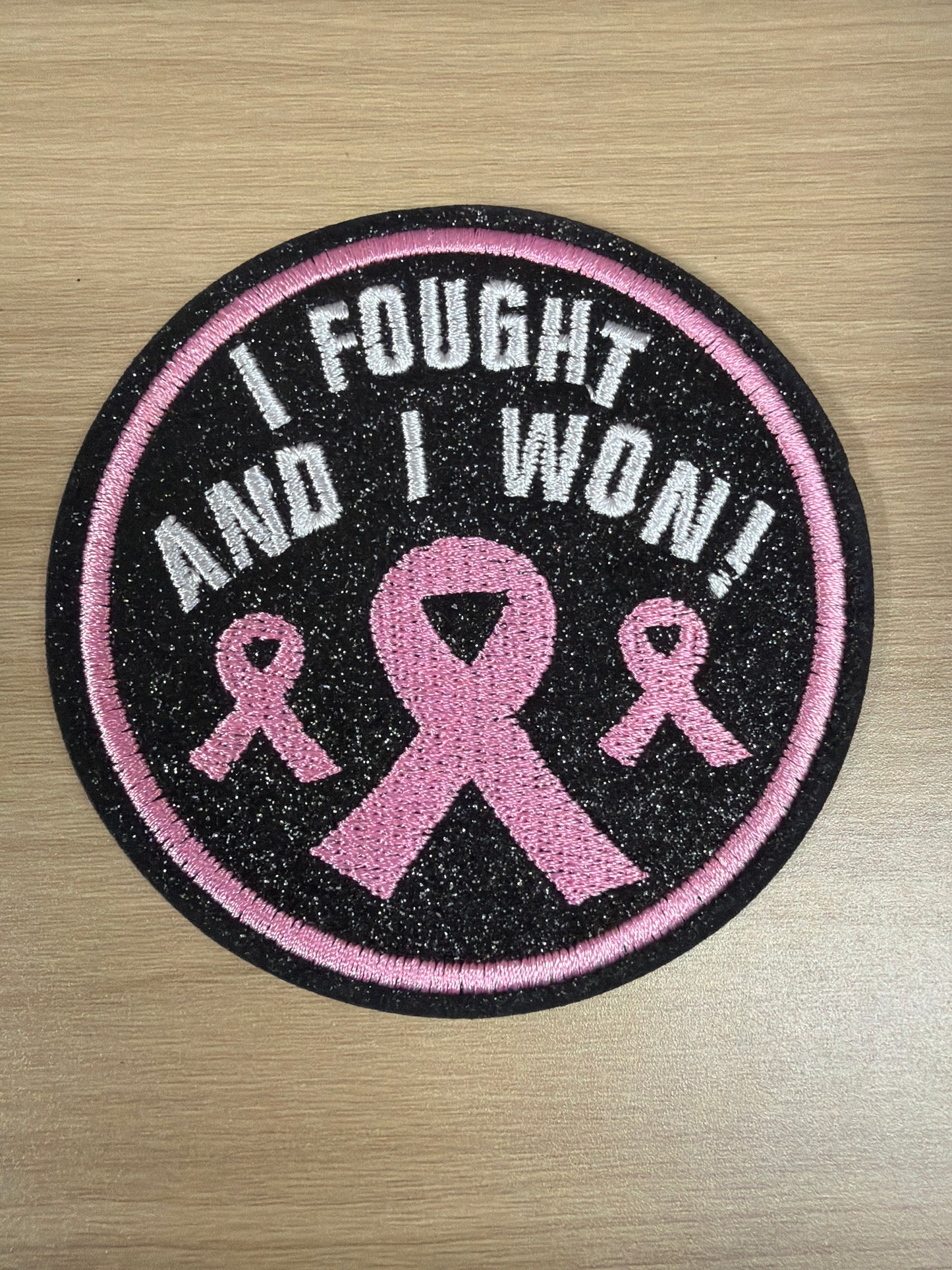 Won The Fight Glitter Iron On Patch – Breast Cancer Survivor Awareness Patch