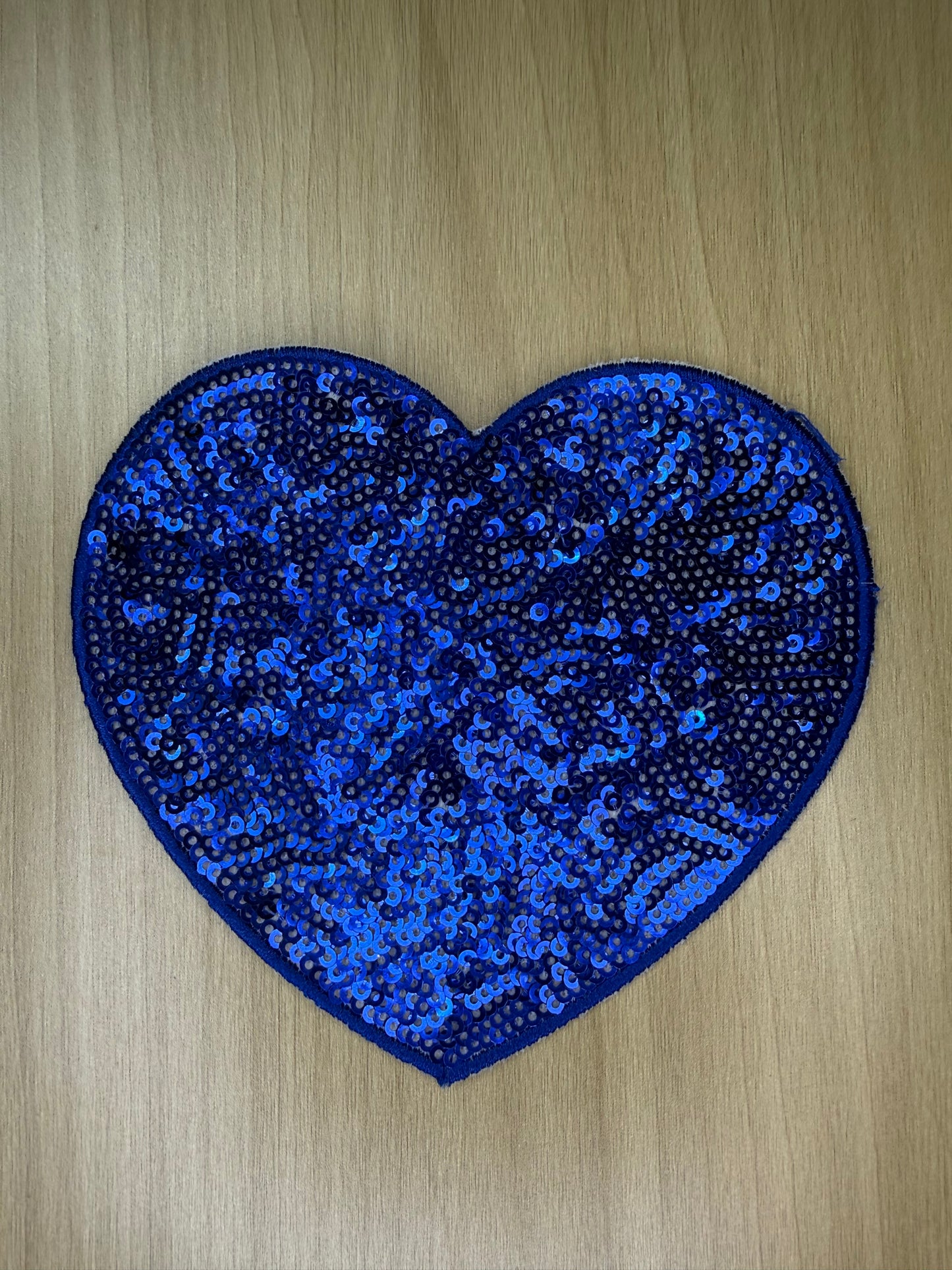 5” Sequins Heart Iron on Patch Blue