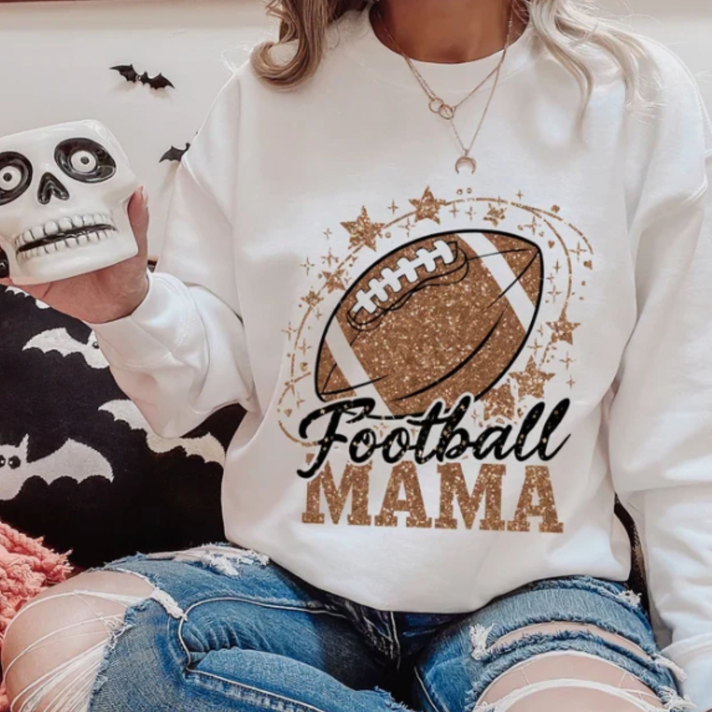 Glitter Screen Print Football Mama