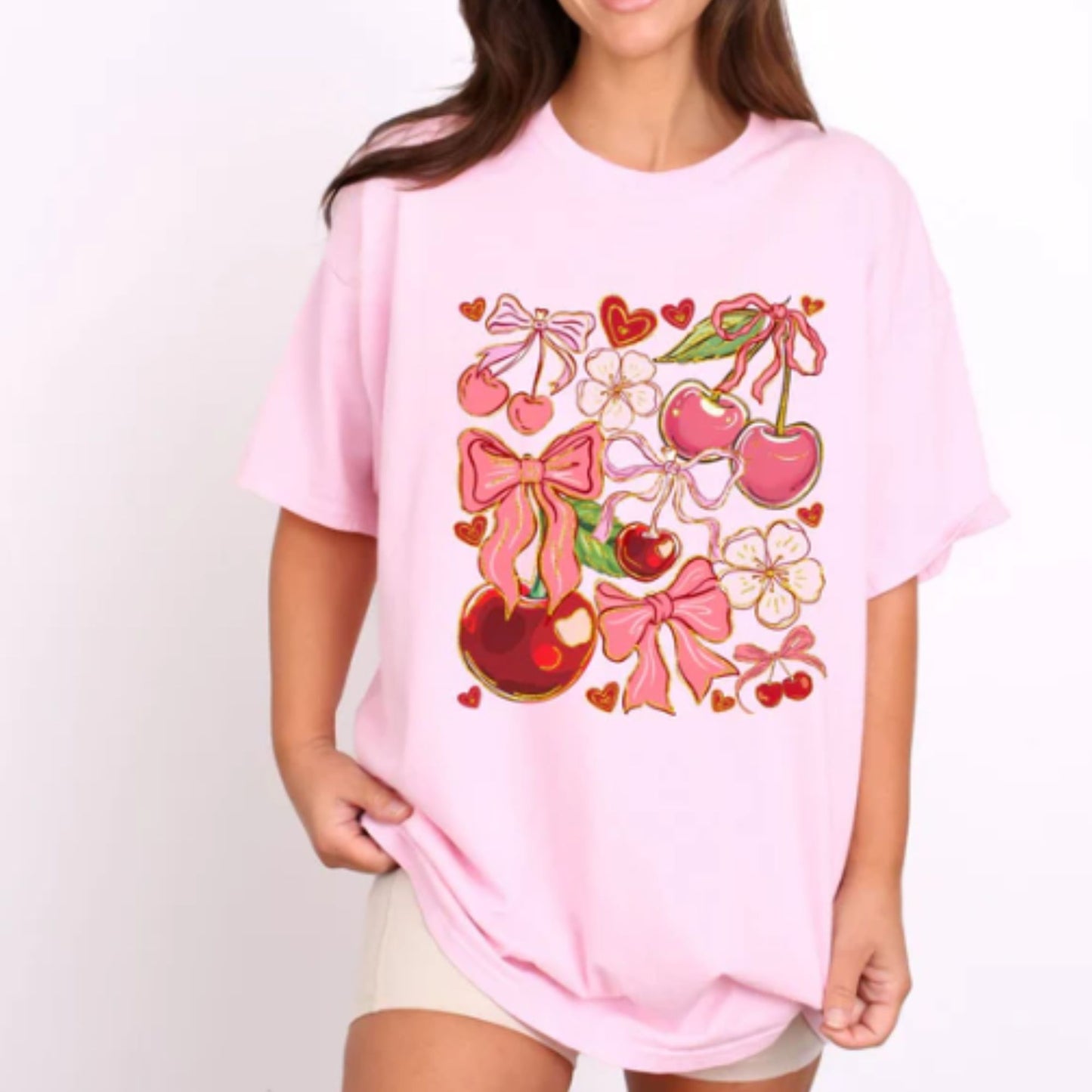 Glitter Screen Print Pink Cherry Bow