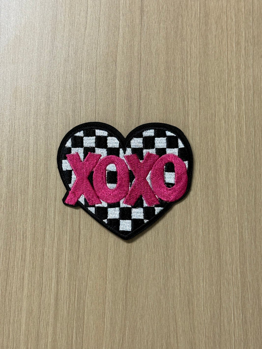 Retro Pink XOXO Heart Iron On Patch (2")