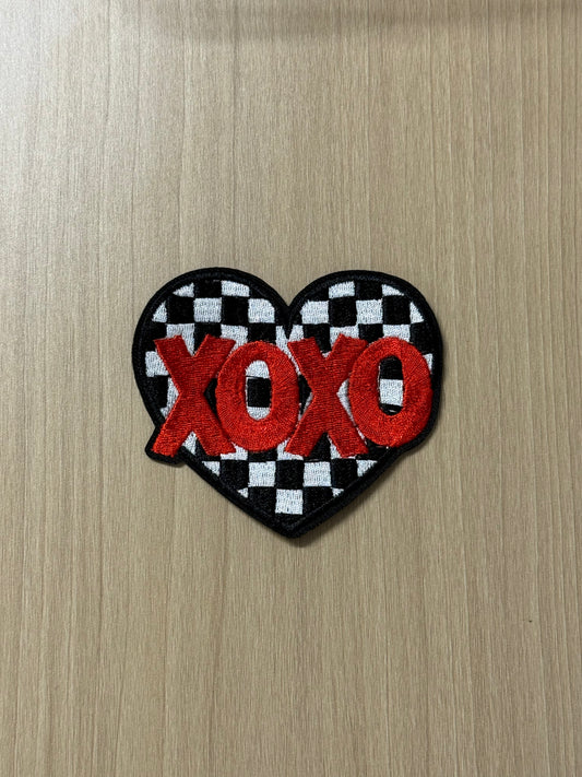 Retro Red XOXO Heart Iron On Patch (2")