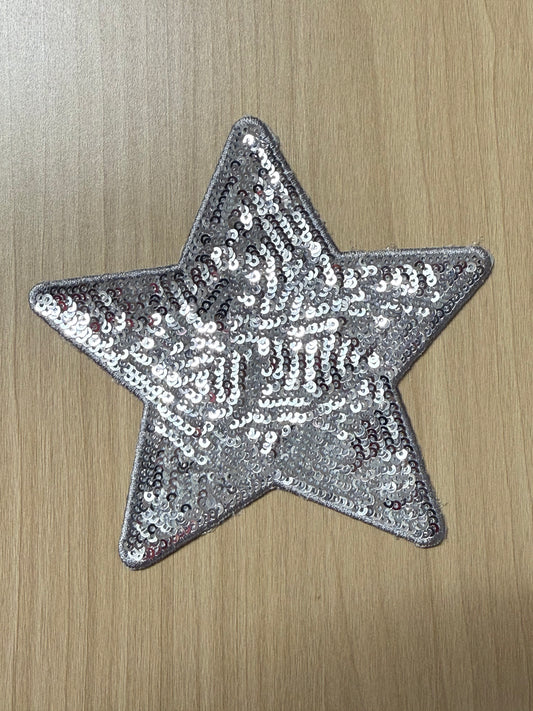 5” Sequins Star Iron on Patch Silver