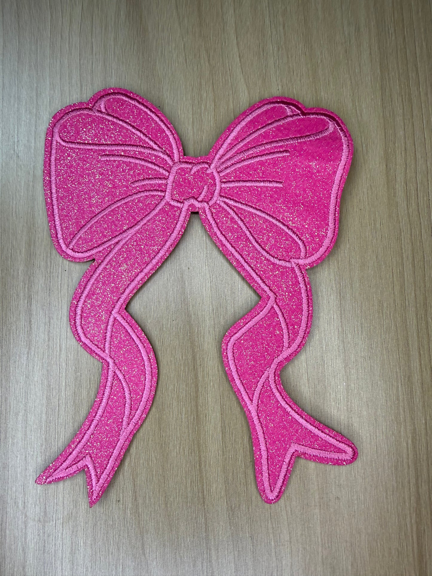 5” Glitter Bow Iron on Patch Hot Pink