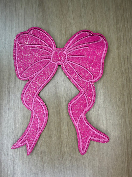 5” Glitter Bow Iron on Patch Hot Pink