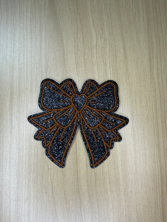 3” Glitter Bow Iron on Patch Brown/Black